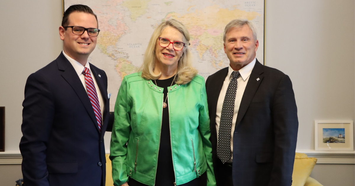 Portrait of BMH Chief External Affairs Oficer Ray Harrell, Congresswoman Carol Miller, and BMH President & CEO Virgil Underwood