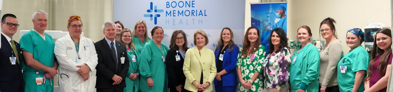 BMH_Shelley Moore Capito Visit_Article Header_1280x300_032025 Shelley Moore Capito is photographed with Boone Memorial Health leaders and surgical staff