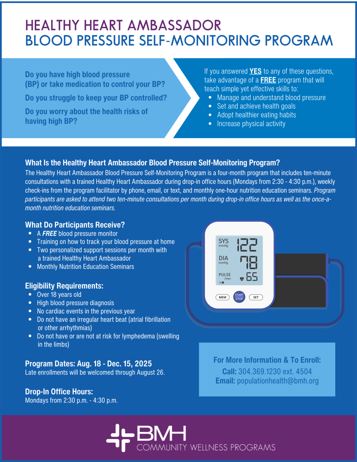 Heart Sample Program BMH Offering Free HHA Blood Pressure Self-Monitoring Program