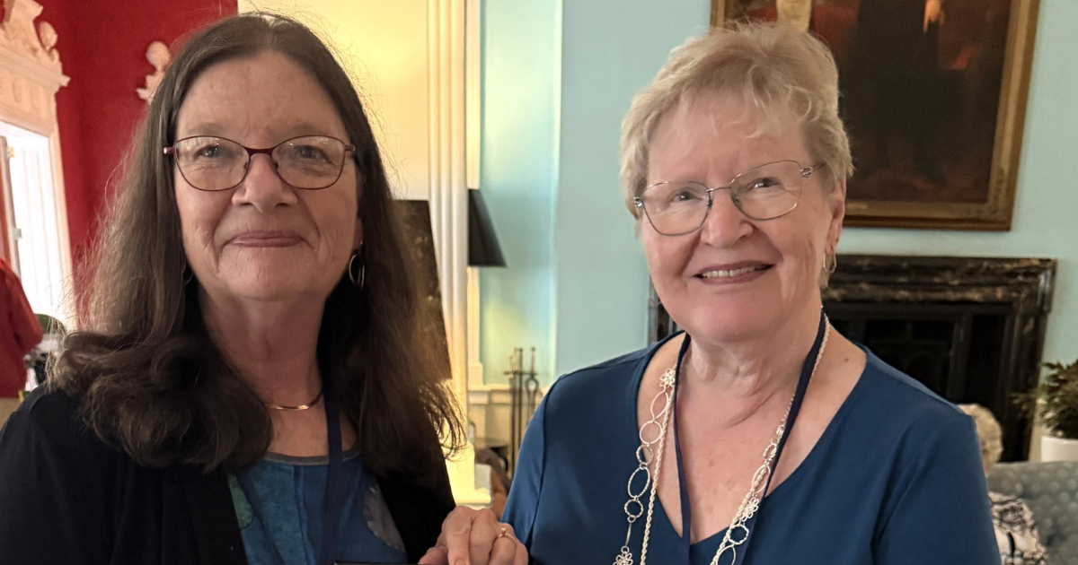 Diana Dunlap (left) and Judy Michael, President of the BMH Auxiliary (right) photographed with a recognition plaque earned by the BMH Auxiliary from the AWVHA.