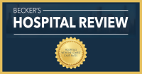 Becker's Hospital Review Thumbnail graphic with a gold seal that says "Hospitals with the Lowest CAUTI Rates"